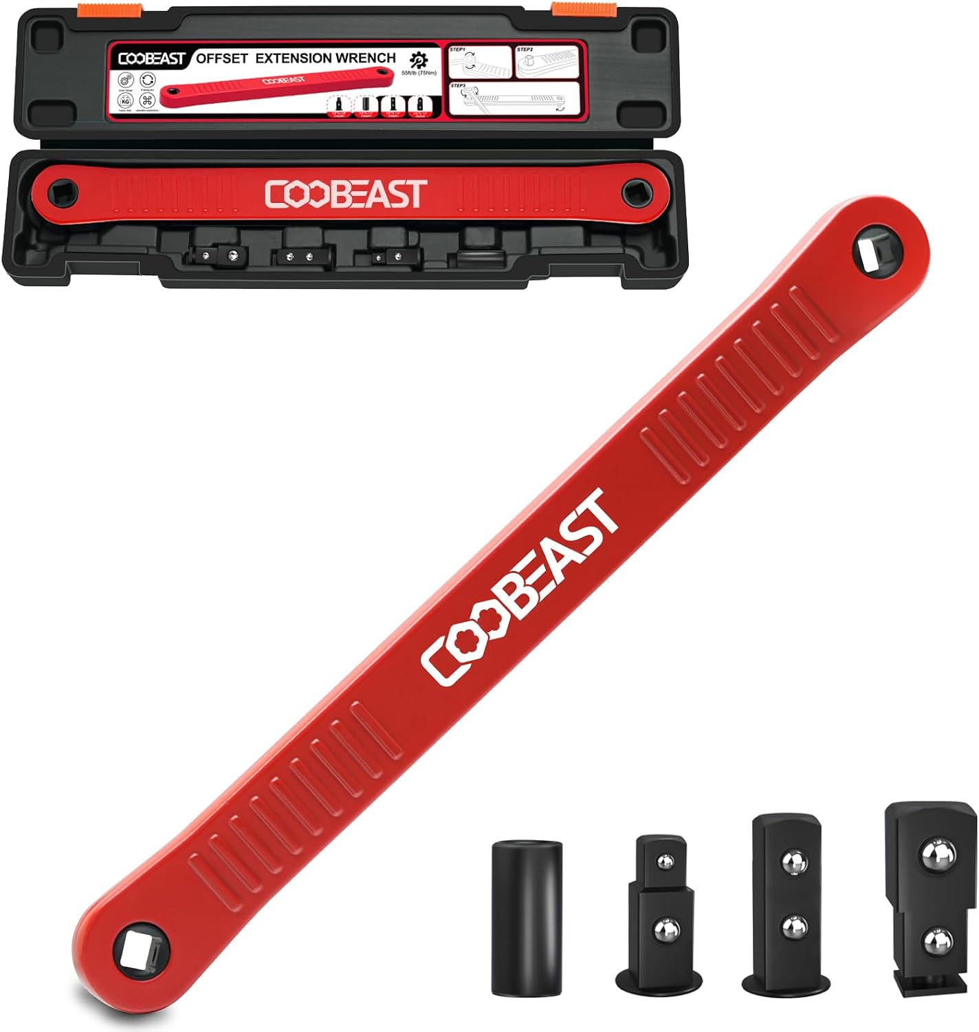 3/8" Offset Extension Wrench Impact Ready Socket Wrench Extender Tool（Red）
