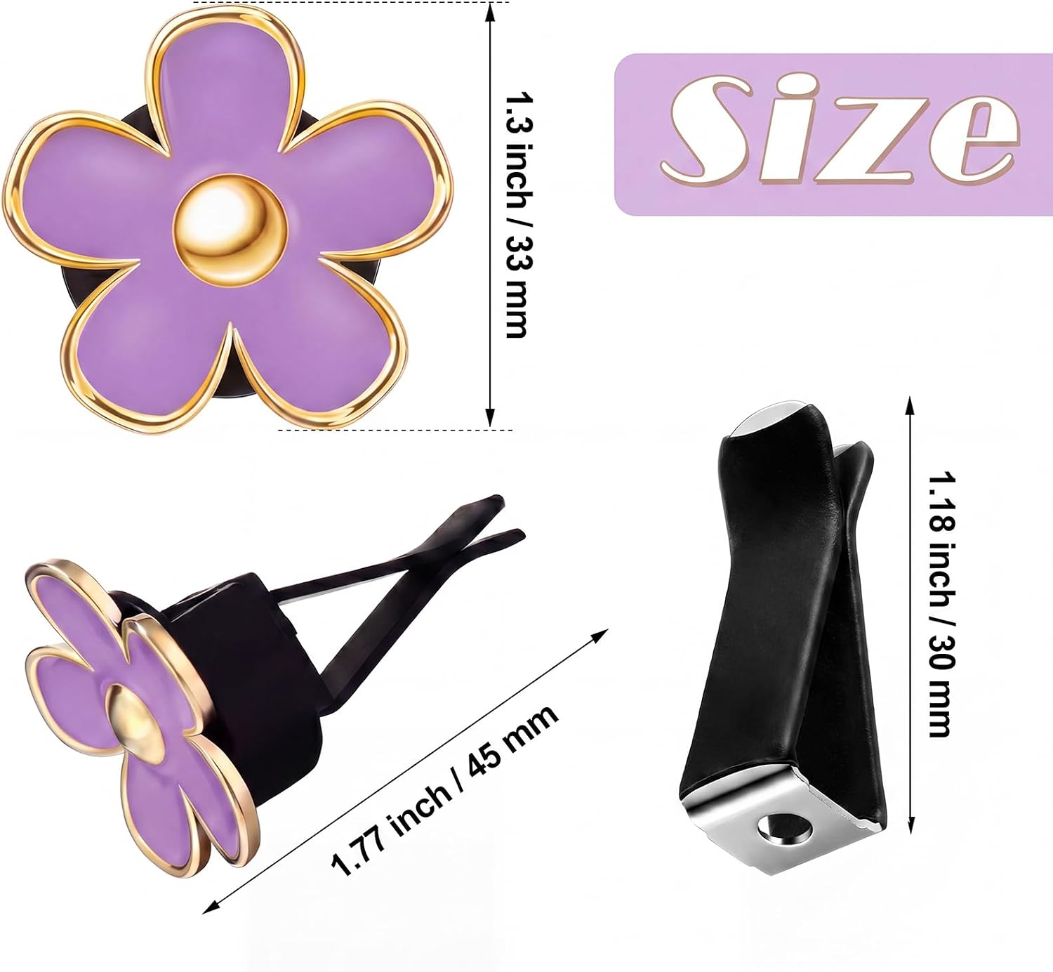 Frienda 6 Pcs Daisy Vent Clips for Car, 3/3.3 cm, Purple