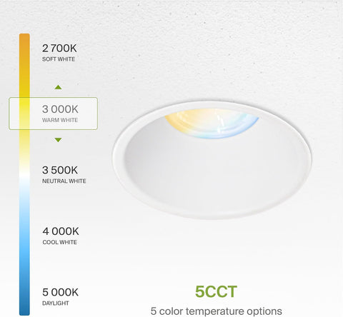 ASD 4 Inch Trimless LED Recessed Ceiling Light Fixture, 120-277V Multi-Voltage Commercial Downlight, 15W 1082 Lumens, 5CCT 2700K-5000K, 0-10V Dimmable, CRI90+, Anti-Glare, IC & Wet Rated, ETL