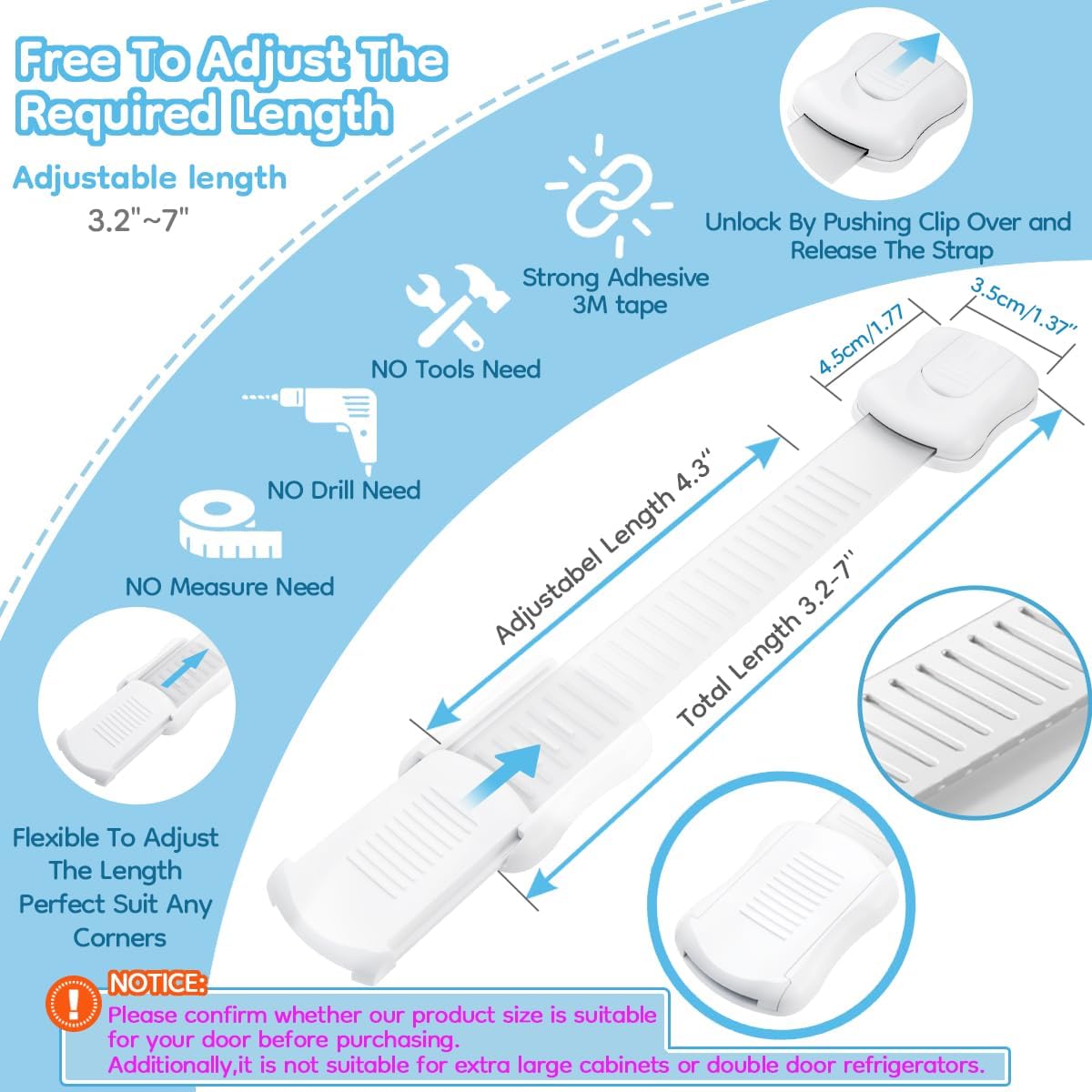 8-Pack Cabinet Locks Baby Proofing - Syican Child Proof Drawer Locks, Multi-Purpose for Drawers, Fridge, Toilet Seat, Trash Can, Ideal Stocking Stuffers, White