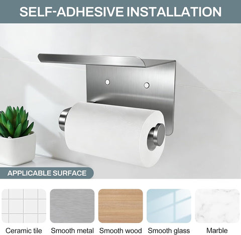 SetSail Toilet Paper Holder with Shelf Adhesive or Screw-in Brushed Nickel