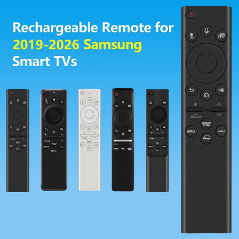 Rechargeable TV Remote for Samsung Smart TVs, Replacement for All 2019-2026 Samsung TV Remote Control with Voice Control. USB-C Fast Charging. Solar Charging. 2-Year Warranty.