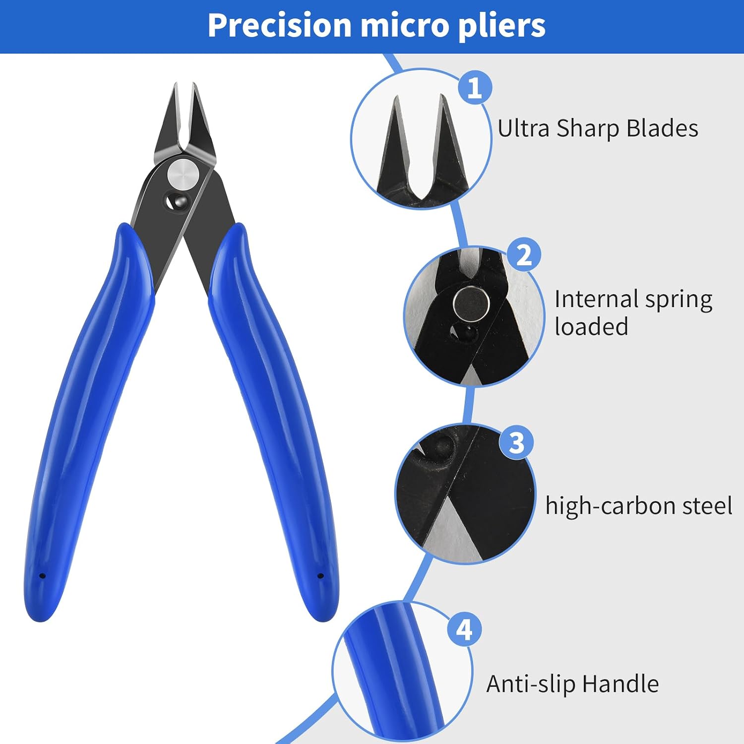 Micro Flush Cutter, 2-Pack Wire Cutters, 5“ Sharp Cutting Pliers