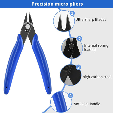 Micro Flush Cutter, 2-Pack Wire Cutters, 5“ Sharp Cutting Pliers