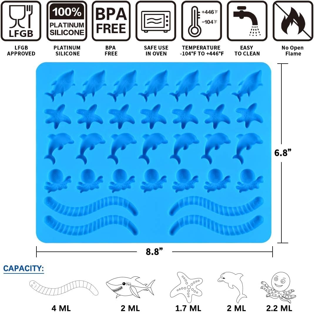 Gummy Molds Hard Candy Molds - Silicone Chocolate Molds 3 Pack Ocean Molds