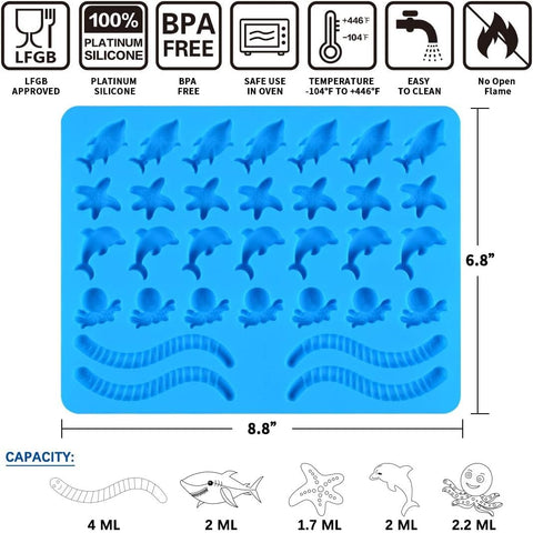 Gummy Molds Hard Candy Molds - Silicone Chocolate Molds 3 Pack Ocean Molds