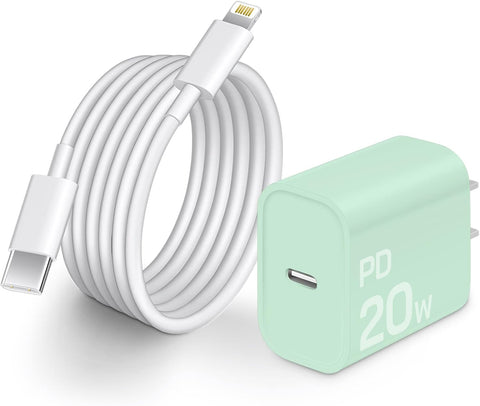 CXX Fast Charger for iPhone, 20W USB C Block with 6Ft Cable Compatible with iPhone 14/14 Pro/14 Plus/14 Pro Max/13/13 Mini/13 Pro/13 Pro Max/12/11/X & More [Green+White]