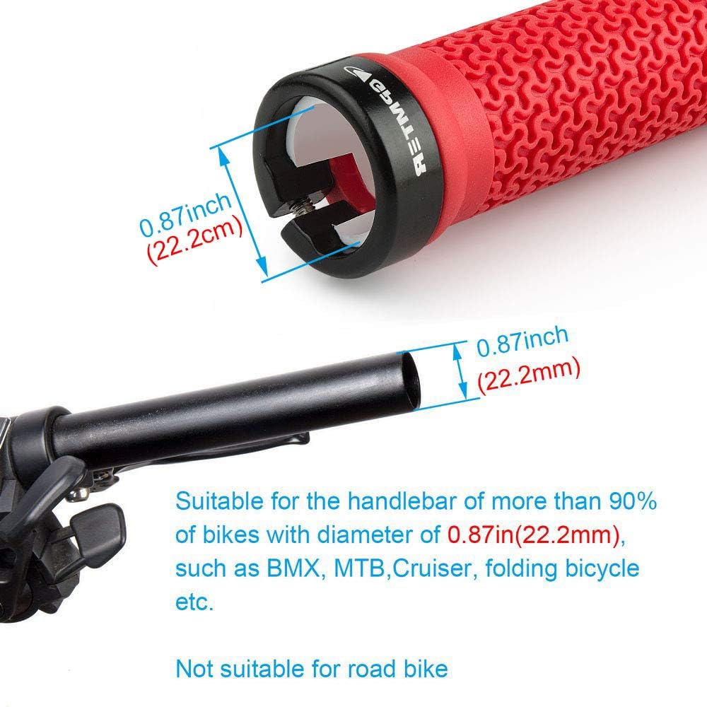 GPMTER Bike Handlebar Grips, Single Lock on Bicycle Handle Bar, for BMX, Mountain, MTB, Beach Cruiser, Scooter, Folding Bike, Soft Non-Slip-Rubber Hand Grip Comfortable Ergonomic