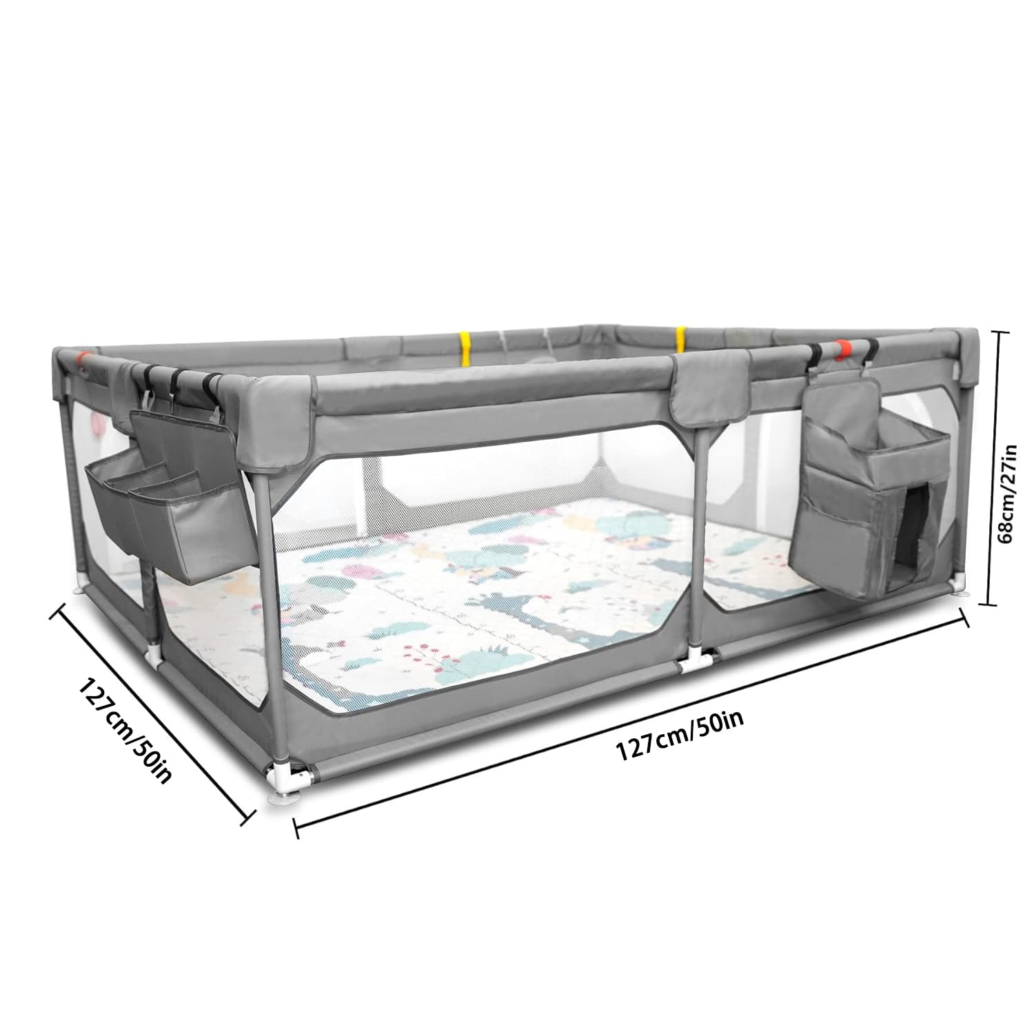 Baby Playpen with Mat 50"*50", Extra Large Playpen for Babies and Toddlers with Storage Bag, BPA-Free, Non-Toxic, Safe No Gaps Playards for Babies, Sturdy Safety Play Yard for Indoor Outdoor Fun, Grey