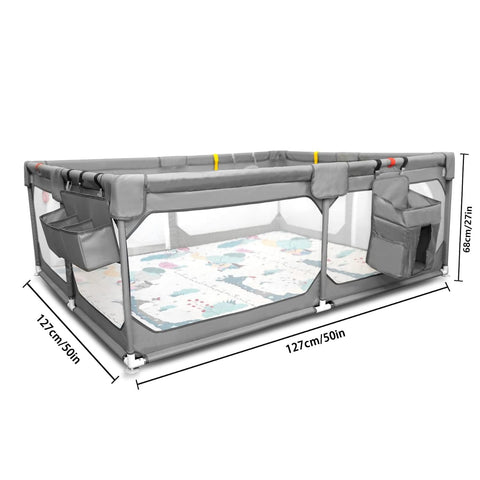 Baby Playpen with Mat 50"*50", Extra Large Playpen for Babies and Toddlers with Storage Bag, BPA-Free, Non-Toxic, Safe No Gaps Playards for Babies, Sturdy Safety Play Yard for Indoor Outdoor Fun, Grey