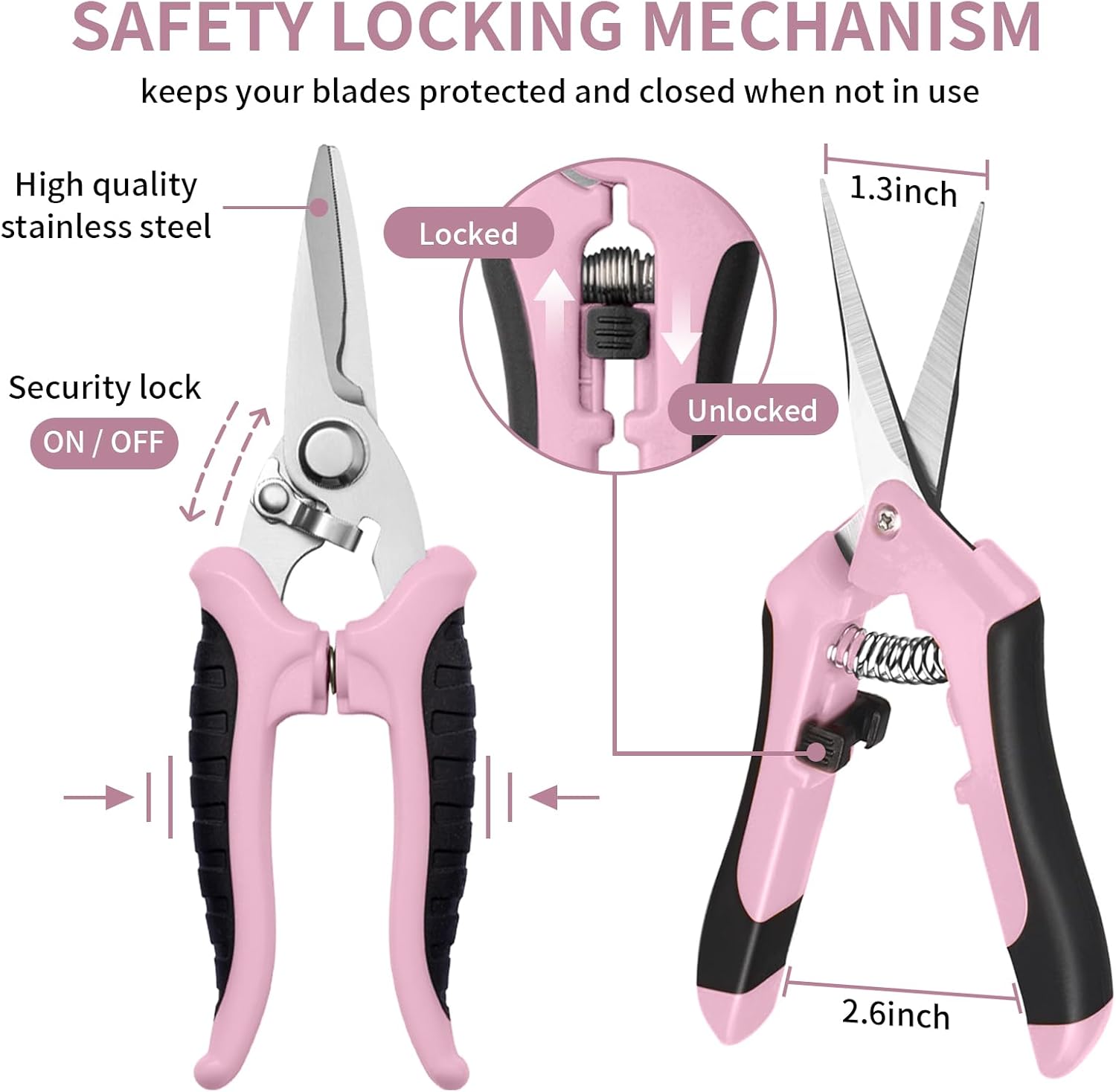 3 Pack Garden Pruning Shears, Stainless Steel Shears, Gardening Shears Scissors Pruning Shears for Gardening Tools (3PCS Pink and Black)