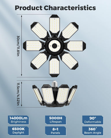 Adiding LED Garage Lights, Ultra Brighter 14000LM 6500K Garage Lighting