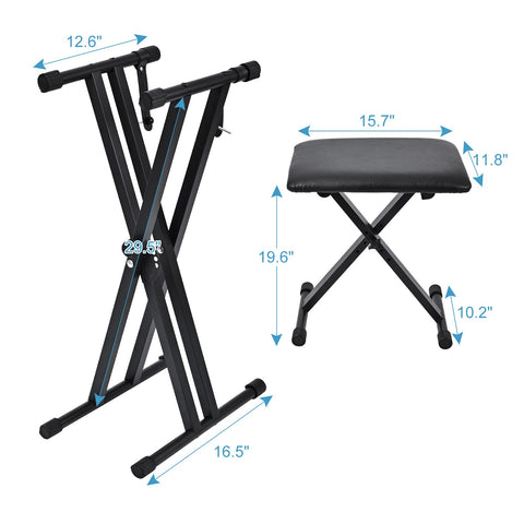 tipatyard Keyboard Stands and Bench Set, 2024 Upgrade Heavy Duty Double-X Keyboard Stand Adjustable & Portable Digital Piano Stand with Locking Straps