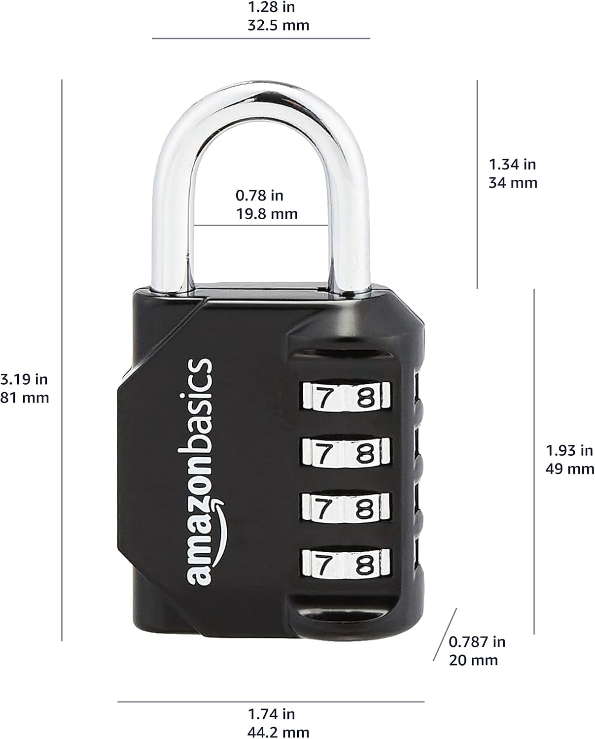 Amazon Basics 4-Digit Combination Lock, Black, 2-Pack