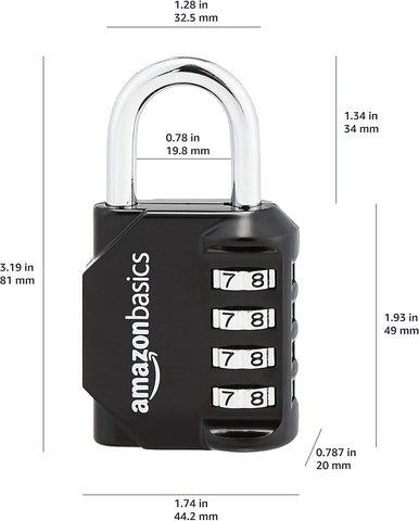 Amazon Basics 4-Digit Combination Lock, Black, 2-Pack