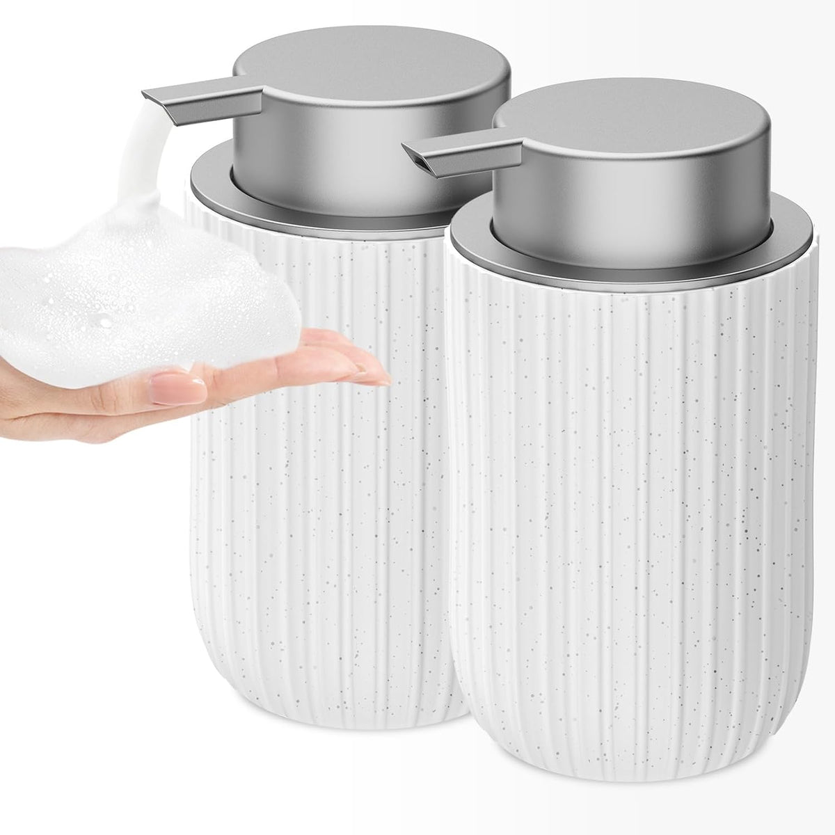 Ceramic Foaming Soap Dispenser, 12 oz Bathroom Foam Hand Soap Dispenser, Refillable Lotion Soap Dispenser with Removable Pump for Kitchen Hand Wash Dispenser, Modern Home Decor(2Pack-Speckled White)