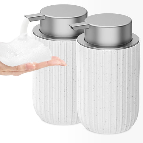Ceramic Foaming Soap Dispenser, 12 oz Bathroom Foam Hand Soap Dispenser, Refillable Lotion Soap Dispenser with Removable Pump for Kitchen Hand Wash Dispenser, Modern Home Decor(2Pack-Speckled White)