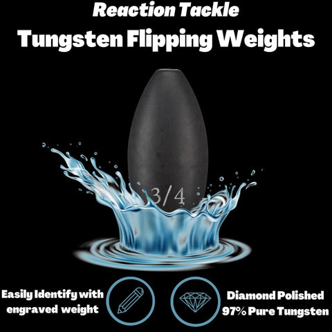 Reaction Tackle Tungsten Flipping Weights for Bass Fishing - Punch Sinkers for Heavy Cover - Size Stamped Texas and Carolina Rig Freshwater and Saltwater