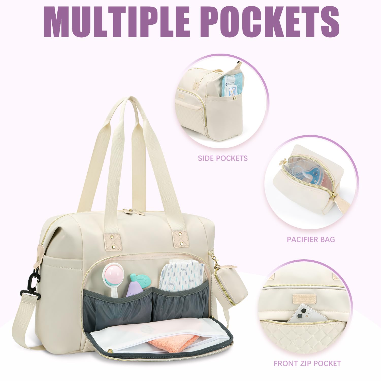 Tuwubi Diaper Bag Tote,Baby Diaper Bag with Pacifier Case