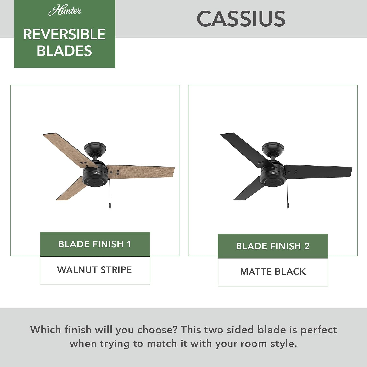 Hunter Cassius, Outdoor or Indoor, Ceiling Fan, 44 inch, Matte Black
