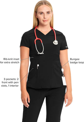 Cherokee Infinity Scrubs for Women V-Neck 4 Way Stretch 3 Pocket Scrub Top