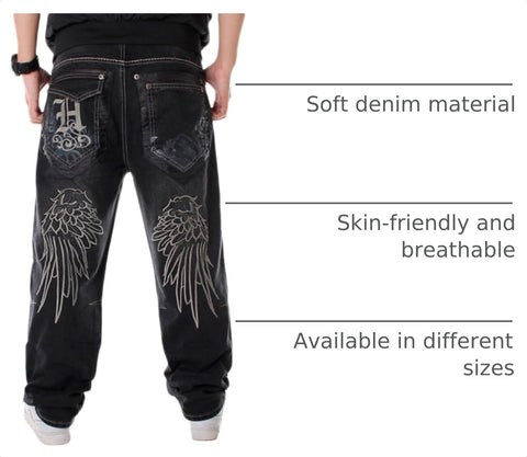 Y2k Skateboard Pants Hip Hop Embroidered Jeans Men Baggy Denim Jeans Vintage Graphic Relaxed Loose Fit Cargo Black Trousers