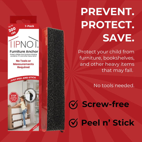 Adhesive Furniture Anchor, No-Drill, Aesthetic & Invisible Once Installed, Anti-Tip Furniture Safety Anchor to Childproof and Babyproof Your Home, Holds Up to 300 Pounds, 1-Pack