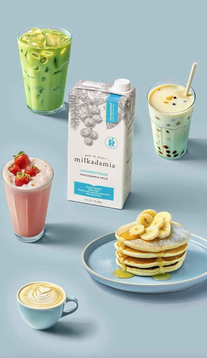 milkadamia Macadamia Milk, Unsweetened, 32 Fl Oz (Pack of 6) | Shelf Stable Plant Based Milk, Dairy Free, Lactose Free, Vegan, Non GMO, Gluten Free, Great for Coffee, Smoothies, and Baking