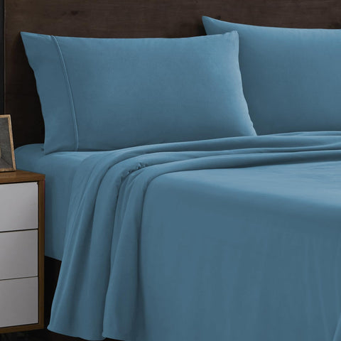 Sweet Home Collection Flannel Sheet Set, Denim Blue Full, Deep Pocket Soft Brushed Microfiber All-Season Bedding with Fitted Sheet, Flat Sheet & Pillowcase(s)