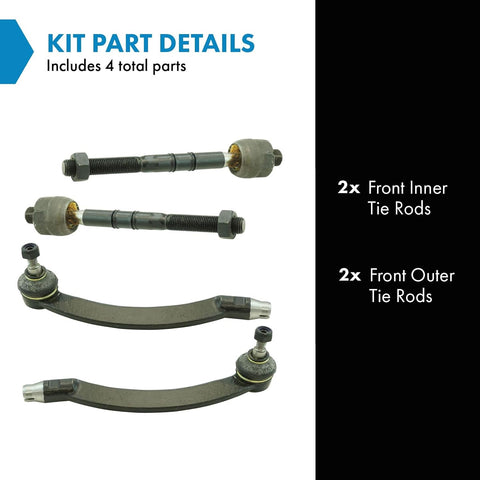 TRQ Inner and Outer Driver and Passenger Side Tie Rod Set 4 Piece