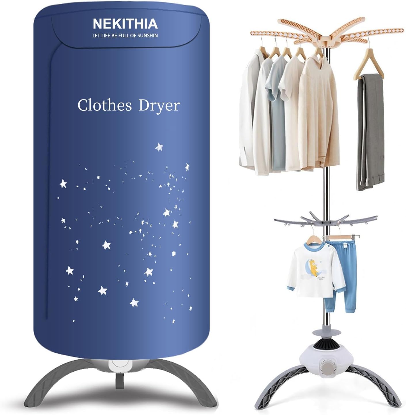 Portable Clothes Dryer, 900W Fast Drying & Large Load Capacity Blue
