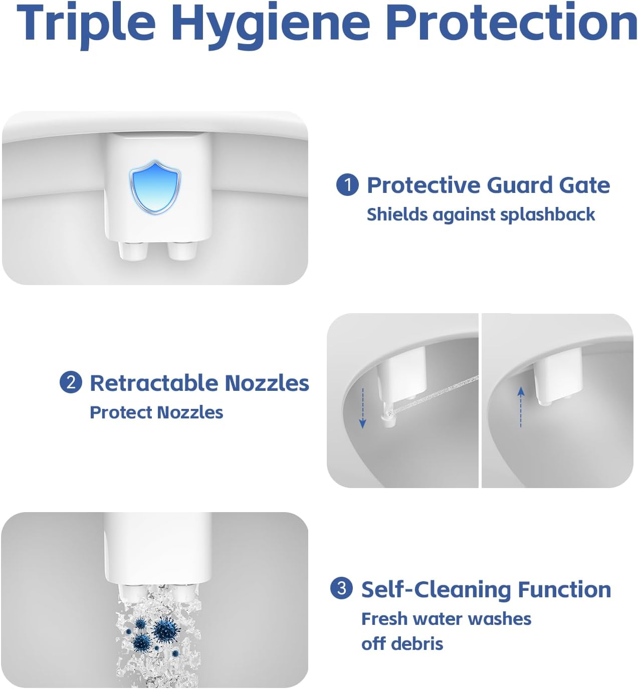 WATERLACE Ultra-Slim Bidet Attachment for Toilet - Dual Nozzle, Rear & Feminine Wash, Self-Cleaning, Adjustable Cold Water Pressure, Non-Electric Bidet Toilet Seat for Bathroom, Easy Install (Chrome)