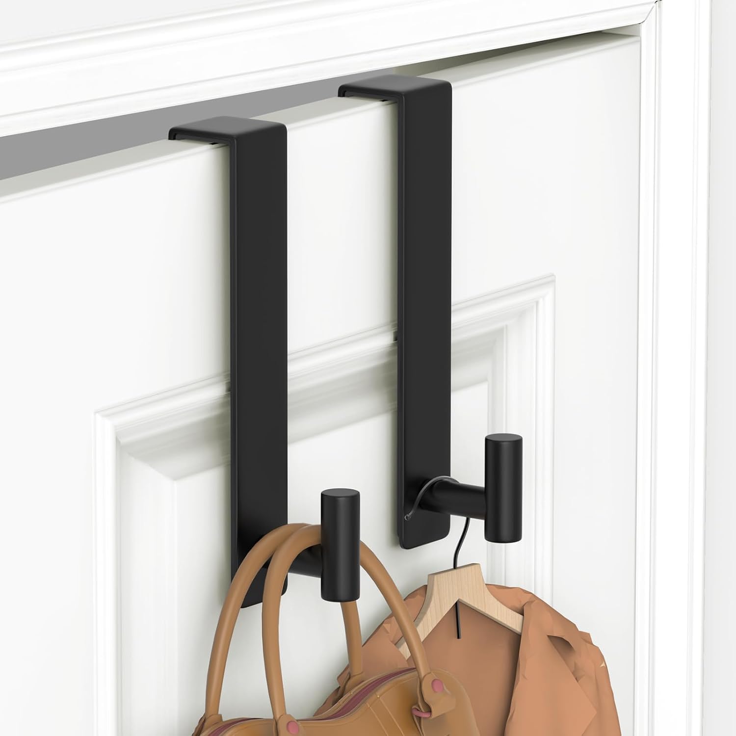 PMMASTO 10 Inch Over The Door Hooks, Black- 2 Pack, T Shape