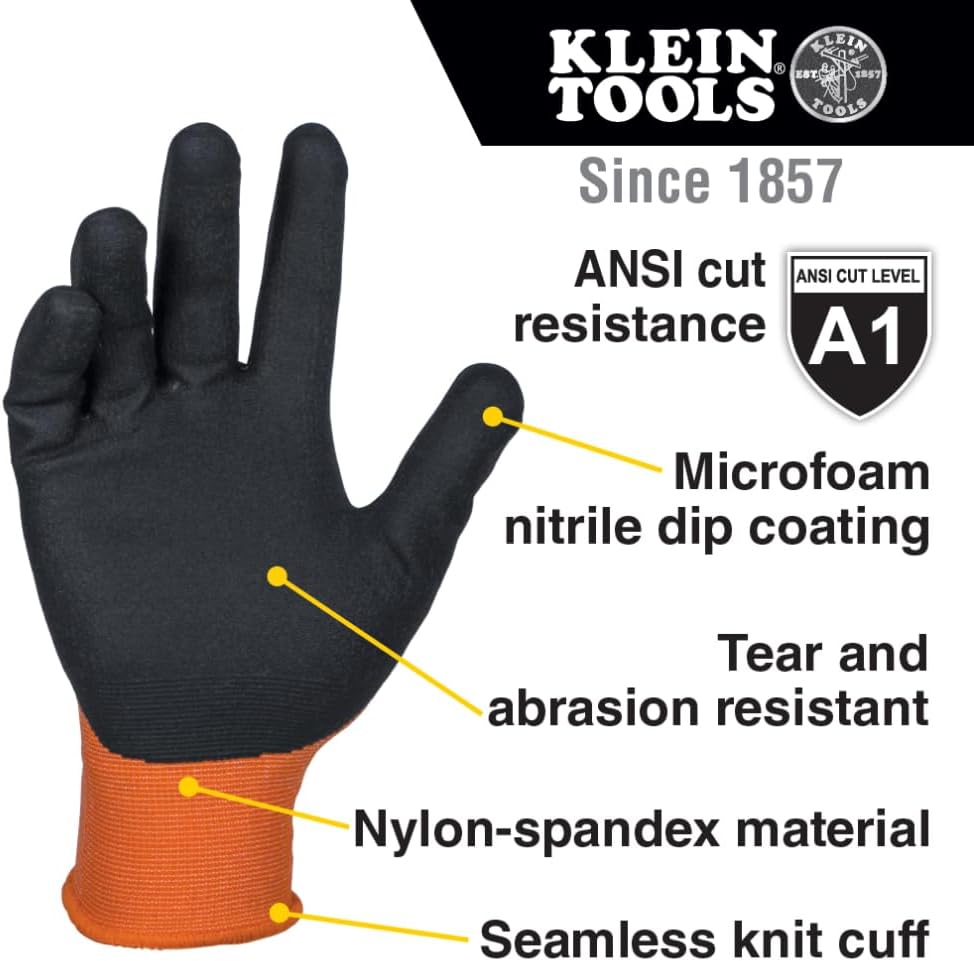 Klein Tools 60580 A1 Cut-Resistant Work Gloves, Medium, 2-Pair