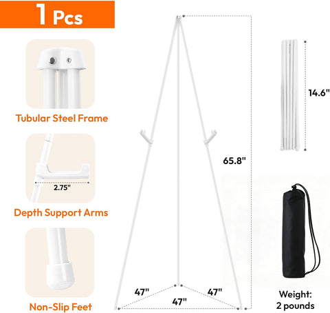 JEAWIWI 1 Pcs Lightweight Easel Stand, 66 Inch, White, with Carry Bags