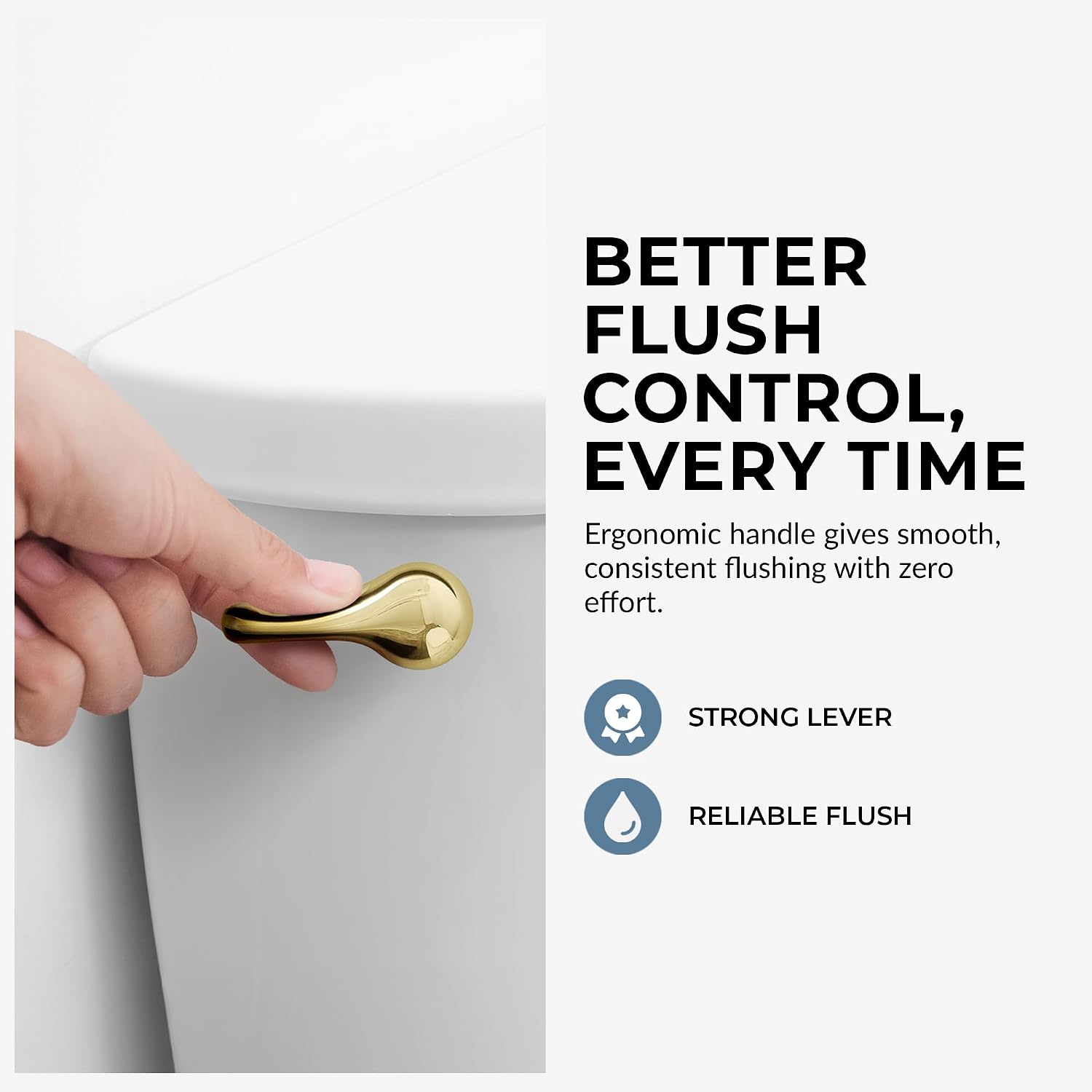 Qualihome Polished Brass Finish Side Mount Toilet Handle Replacement Kit, Universal Toilet Tank Flush Lever Fits Most Standard Side-Mount Toilet Tanks