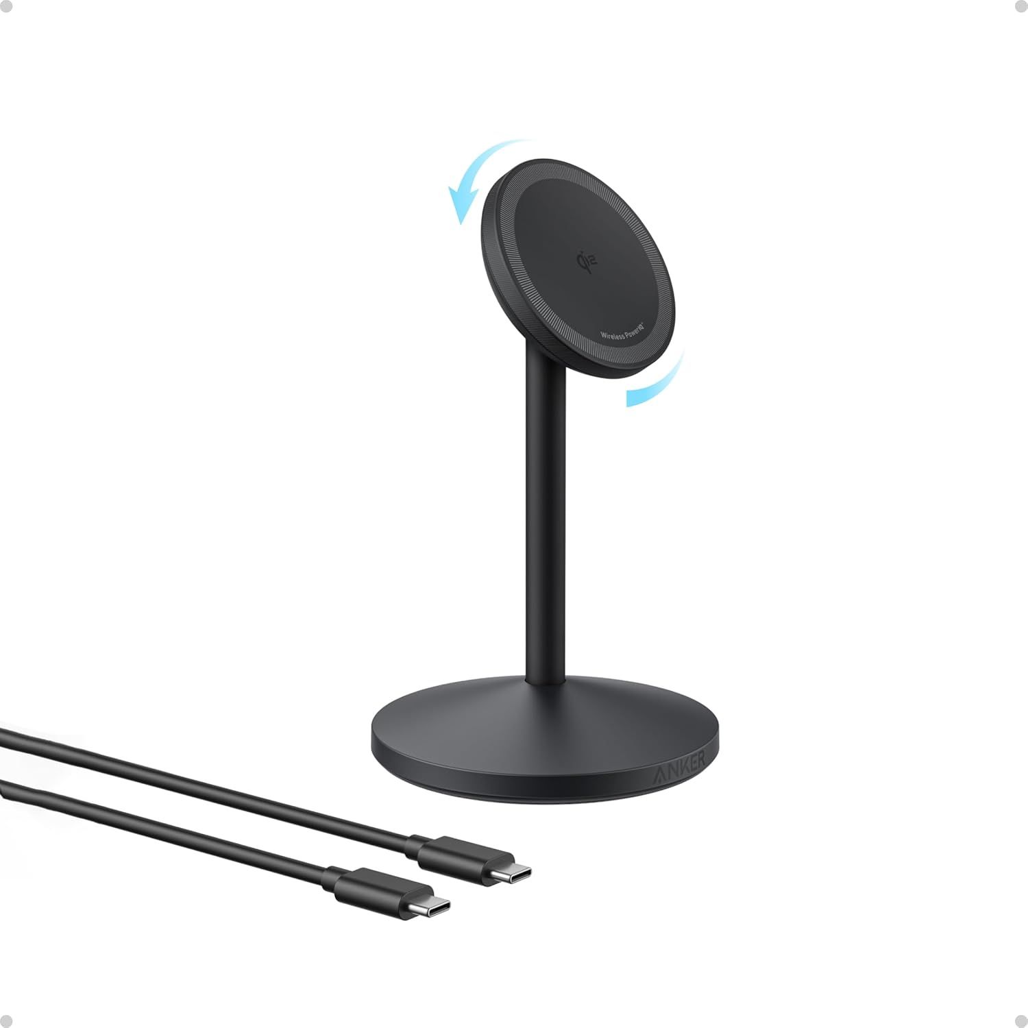 Anker MagSafe Charger, MagGo Qi2 15W 360-Degree Wireless Charger Stand