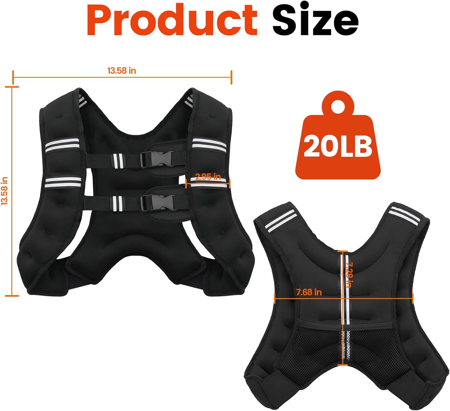 Poudee Weighted Vest, 6lb/8lb/10lb/12lb/16lb/20lb/25lb/30lb Weight Vest for Men Women, Body Weight Vests Adjustable with Reflective Stripe for Strength Training, Running, Workout, Jogging, Walking