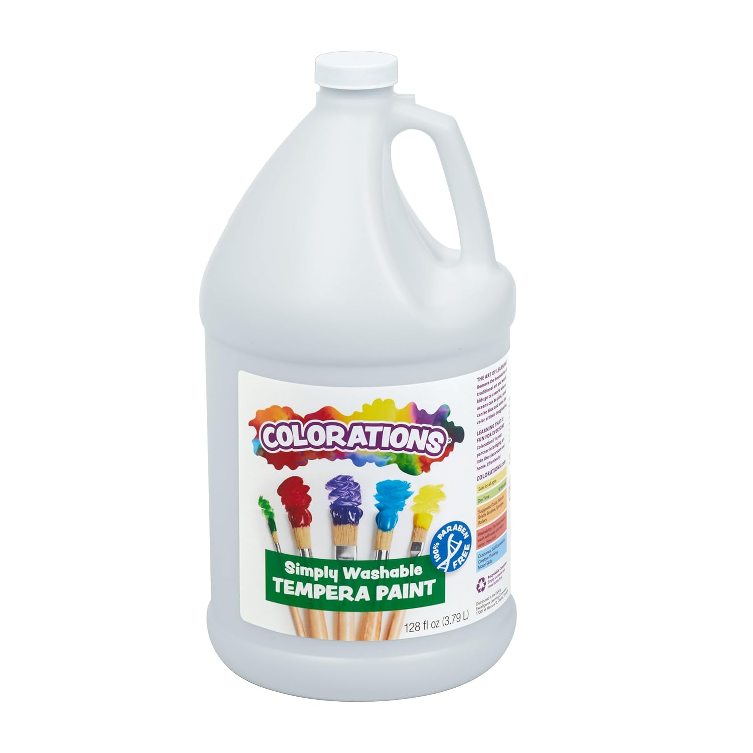Colorations Paraben-Free Washable, Vibrant White Tempera Paint, 1 Gallon