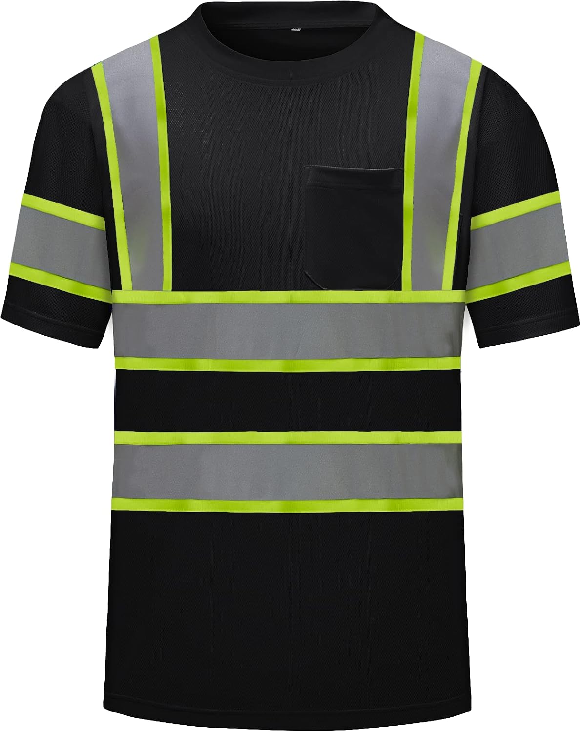High Visibility Shirts Quick Dry Safety T Shirts with Reflective Strips and Pocket Short Sleeve Mesh Hi Vis Construction Work Class 2 Shirt for Men/Women Black,XL