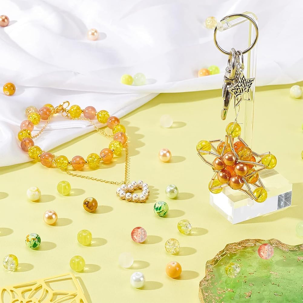 PH PandaHall 720pcs 8mm Yellow Glass Beads 24 Color Fall Bracelet Beads Crystal Bead Baking Painted Glass Loose Bead for Friendship Bracelet Earring Jewelry Making Christmas Tree Ornament