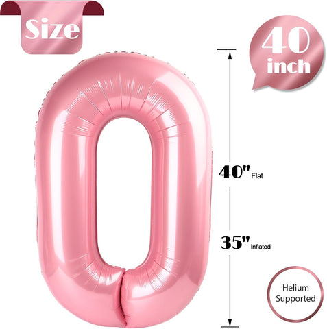 Pastel Pink 0 Balloon - Number Balloon 40 Inch, 0th Pastel Pink Decorations