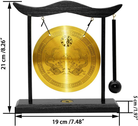Hooshing Brass Gong Desktop Zen Art Feng Shui Decor, Dragon Pattern