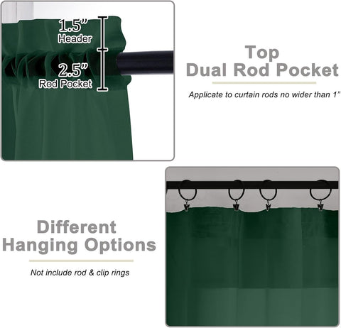 Kitchen Curtains 24 Inch Length Tier 2 Pieces, Hunter Green Sheer Curtain Solid Soft Sheer Short Curtains for Windows, Cafe Bathroom Basement Rod Pocket Drapes, Hunter Green, 42"Wx24"L Inch