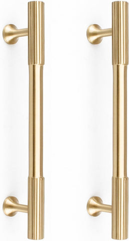 RZDEAL 4pcs Solid Brass Gold Cabinet Pulls, 5-Inch Hole Centers for Kitchen Cupboard Handles Modern Drawer Pulls Bathroom Brushed Brass Cabinet Pulls Wardrobe Door Handles