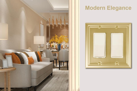 OKAWYC Double Decorator Light Switch Cover Adler Metal Wall Plate, 2-Pack Brushed Brass 2 Gang Double Rocker, for Receptacle Dimmer Switch GFCI Outlet Decorative Wallplate, Durable