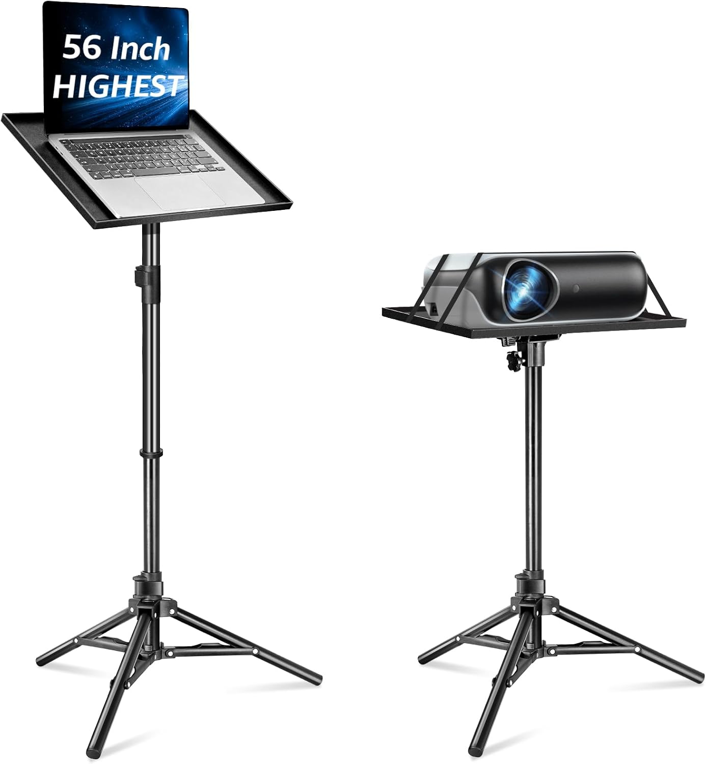 Lusweimi Projector Stand Tripod, 56 Inch Height Adjustable Laptop Stand with 16x11 Inch Tray, Portable Projector Mount, Stable Tall Tablet Floor Stand for Office, Home, Outdoor, Studio and DJ Racks