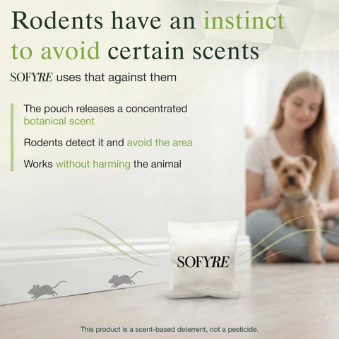 SoFyre Rodent Repellent Pouches 12-Pack Mouse Repellent for Home RV Garage Car Basement, Mice Indoor & Outdoor Deterrent, Peppermint Cinnamon Cedarwood Rat Repellent, Plant-Based Natural Pest Control