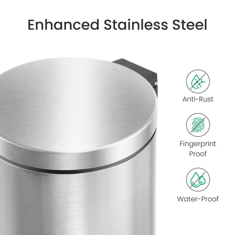 Cesun Small Round Bathroom Trash Can with Lid Soft Close, 1.2 Gal, Silver