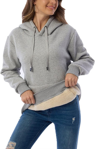 Womens Hooded Sweatshirt Fleece Sherpa Lined Hoodies Winter Causal Loose Fit Pullover